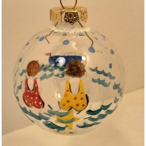 Beach Scene Ornament Hand Painted 2 big butt Women in Bathing Suits
